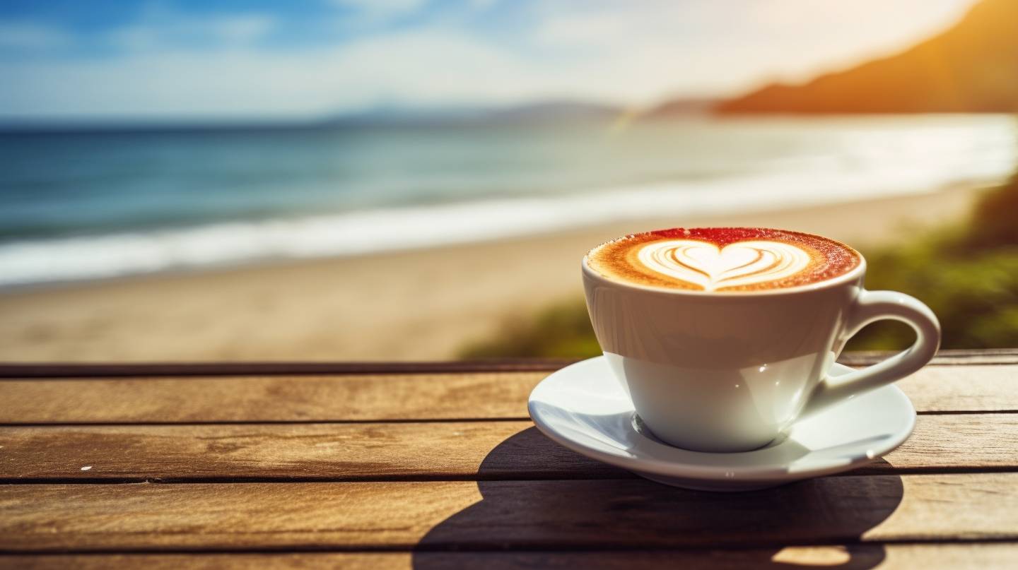 Kaffeetasse am Strand