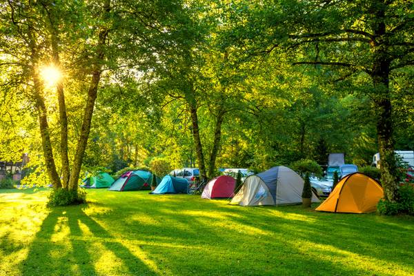 Europacamping Nommerlayen: Meerdere tenten onder bomen op een camping.