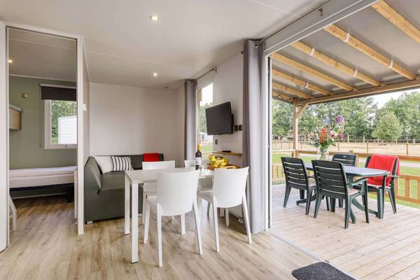 Feriebolig med spisebord og terrasse i Vakantiepark De Twee Bruggen