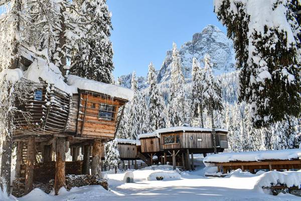 Carvanpark Sexten Baumhaus im Winter